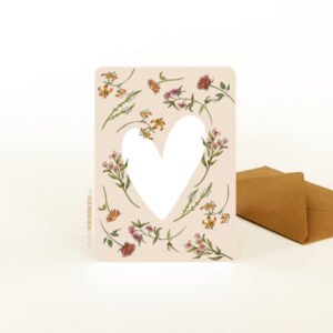 wenskaart bloemen met hart roze